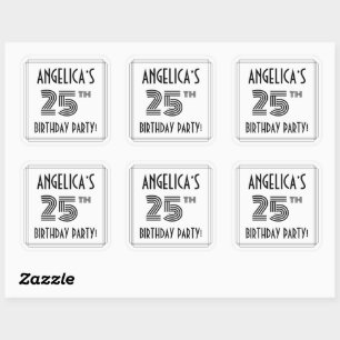 Sticker Carré Fête du 25e anniversaire : Style Art Déco + Nom pe