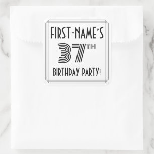 Sticker Carré Fête du 37e anniversaire : Style Art Déco + Nom pe