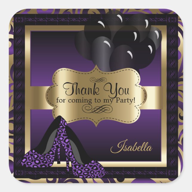 Sticker Carré Fête du 50e anniversaire | Leopard violet talons h (Devant)