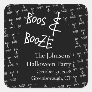 Sticker Carré Fête Halloween Boos et Boissons Black and White