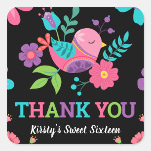 Sticker Carré Fête mexicaine florale lumineuse Sweet Sixteen