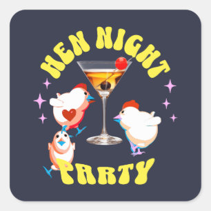 Sticker Carré Fête nocturne des poules drôles Poulet drôle
