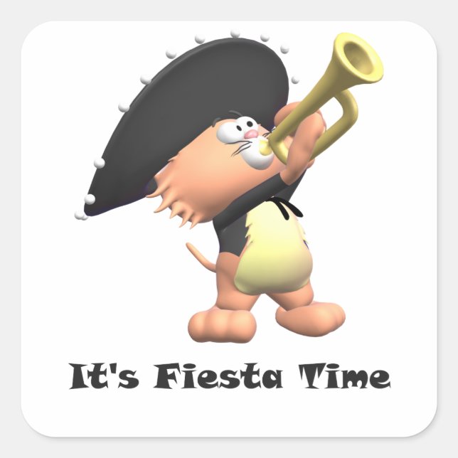 Sticker Carré Fête Noire Mariachi Chat (Devant)