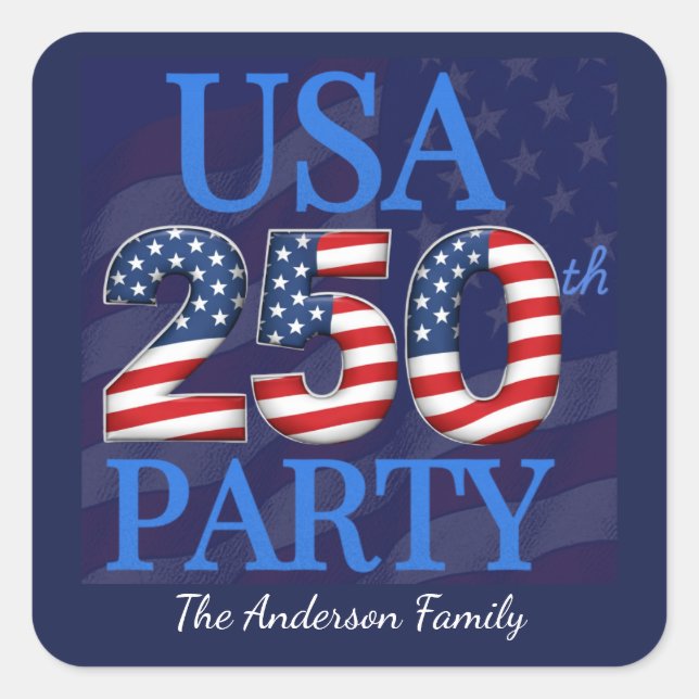 Sticker Carré Fête personnalisée du 250e anniversaire des États- (Devant)