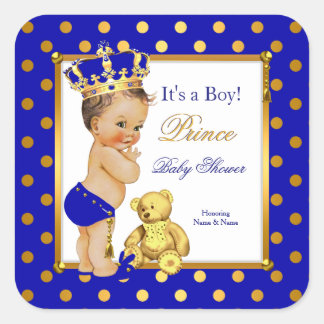 Sticker Carré Fête Prénatale Bébé Garçon Prince Bleu Royal Or Br