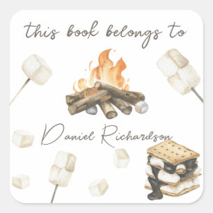 Sticker Carré Fête prénatale S'more - ce livre appartient à
