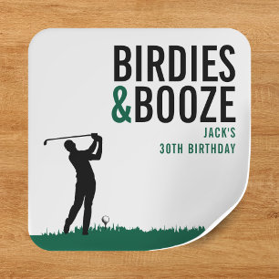 Sticker Carré Fêtes d'anniversaire de golf adultes Birdies & Boo