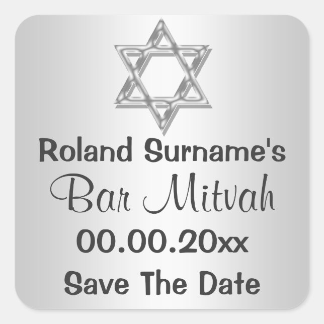 Sticker Carré Fêtes de bar mitzvah gris argent (Devant)
