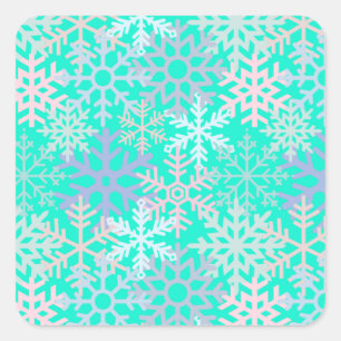 Sticker Carré Fêtes d'hiver Flambeaux de neige rose chaud bleu