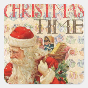 Sticker Carré Fêtes Noël tendance avec Père Noël