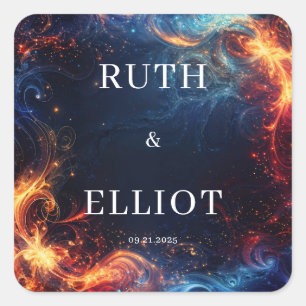 Sticker Carré Feu Céleste Glace Résumé Tourbillon Galaxie Mariag