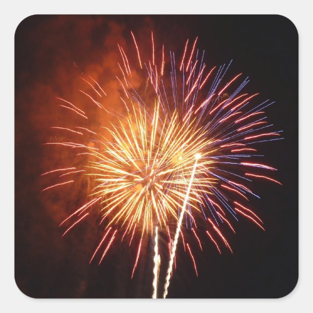 Sticker Carré Feu d'artifice rouge, blanc et bleu I Patriotique (Devant)