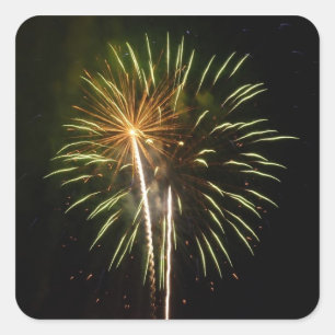 Sticker Carré Feu d'artifice vert et or Fête de vacances