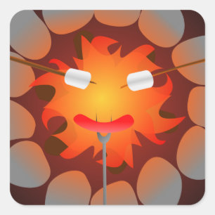 Sticker Carré Feu de camp de camping