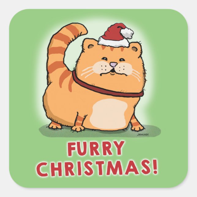 Sticker Carré Feu de chat mignonne et drôle Noël (Devant)