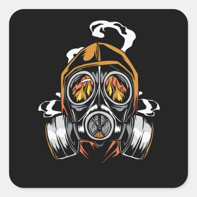 Sticker Carré Feu de masque à gaz (Devant)