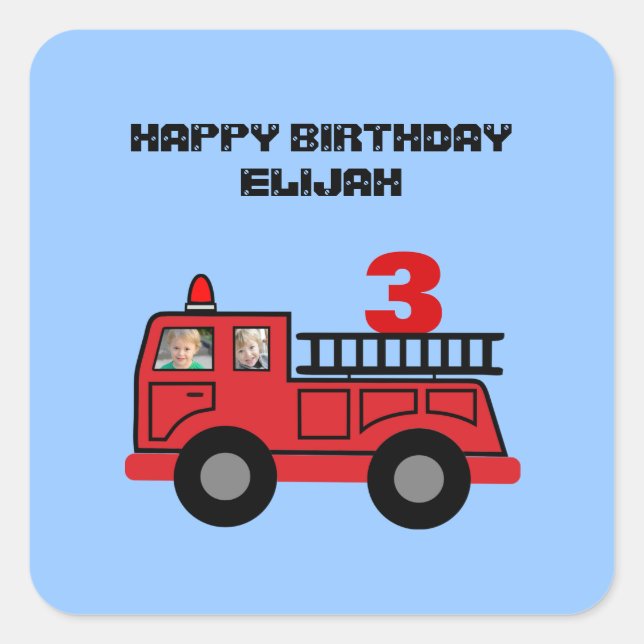Sticker Carré Feu rouge Camion enfant's Birthday Photo Party (Devant)