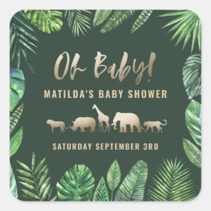 Sticker Carré Feuillage tropical + partie de baby shower