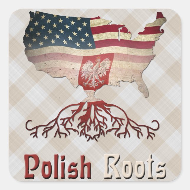 Sticker Carré Feuille d'autocollant American Polonais Roots (Devant)