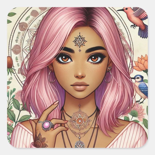 Sticker Carré Feuille d'autocollants Aura Dream Rose (Devant)