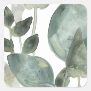 Sticker Carré Feuille de l'eau - aquarelle