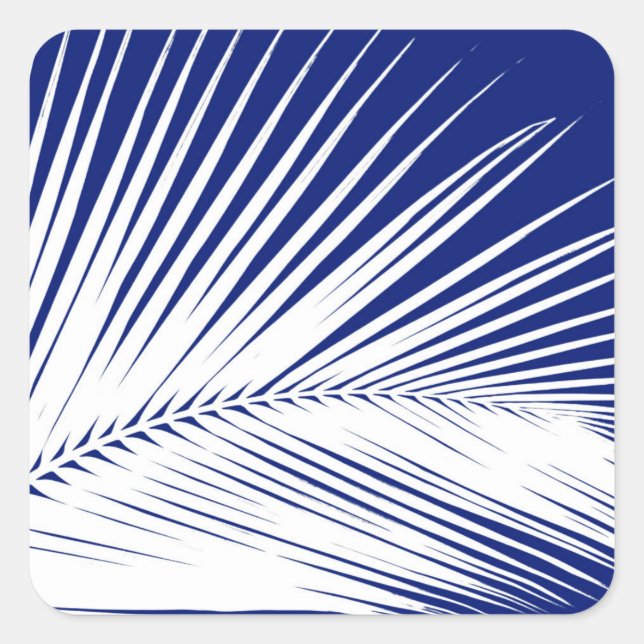 Sticker Carré Feuille de palme - bleu marine et blanc (Devant)