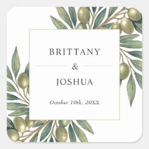 Sticker Carré Feuille d'olive méditerranéen Mariage rustique