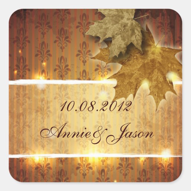 Sticker Carré Feuille d'or glamour faveur Mariage de automne (Devant)