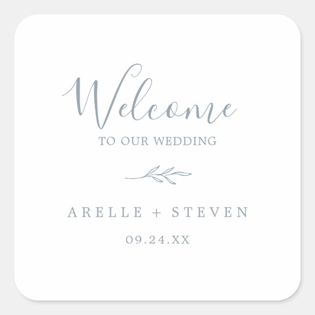 Sticker Carré Feuille minimale | Accueil Mariage bleu Dusty (Devant)