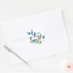 Sticker Carré Feuilles Aqua Blue Gold