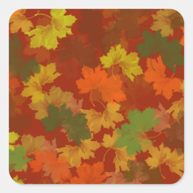 Sticker Carré Feuilles automnales - Arrière - plan rouge (Devant)