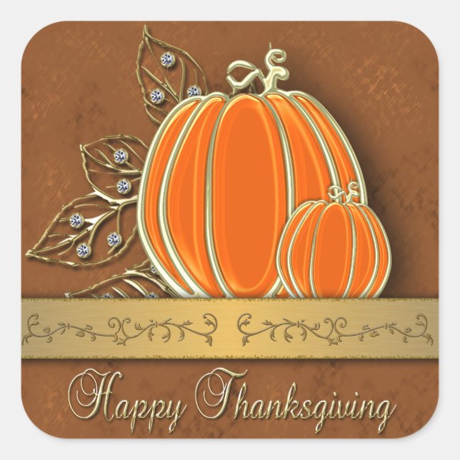 Sticker Carré Feuilles Citrouilles précieux de Thanksgiving Gold (Devant)