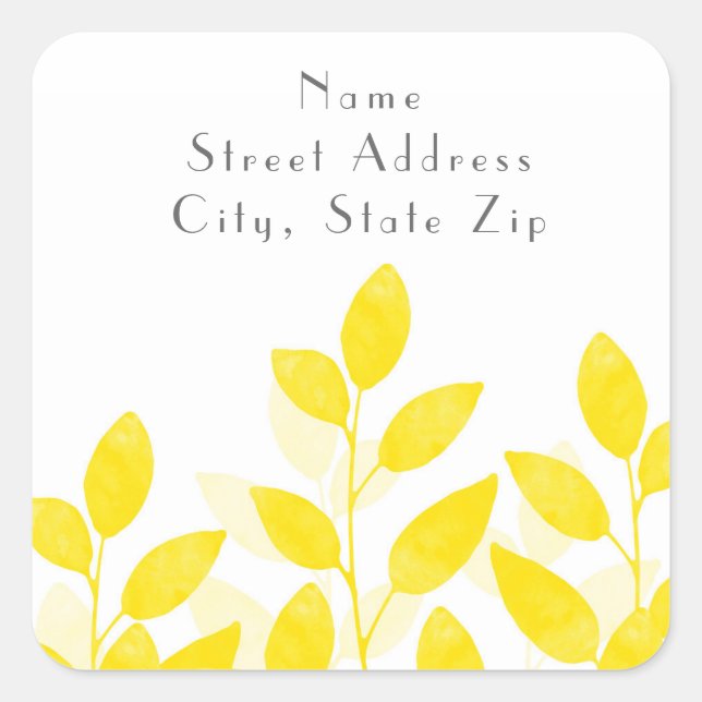 Sticker Carré Feuilles d'aquarelle jaune (Devant)