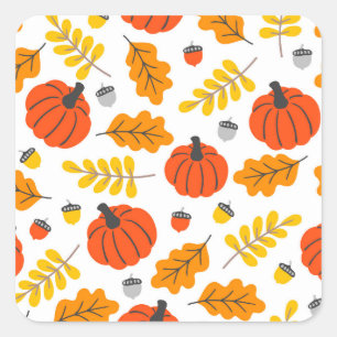 Sticker Carré Feuilles d'automne et citrouilles