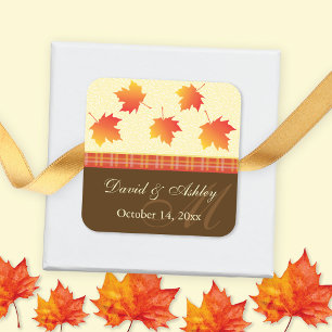 Sticker Carré Feuilles d'automne Mariage Monogramme