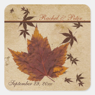 Sticker Carré Feuilles d'automne sur l'Autocollant Mariage Carré