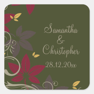 Sticker Carré Feuilles d'automne sur le Mariage vert