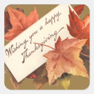 Sticker Carré Feuilles d'automne vous souhaitant un joyeux Thank