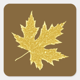 Sticker Carré Feuilles de chêne - chameau tanné et brun