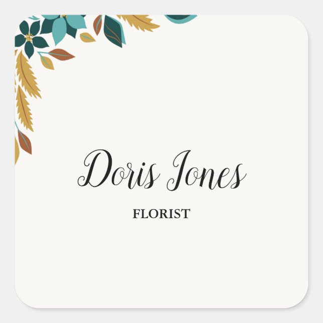 Sticker Carré Feuilles de fleurs de beauté bleu (Devant)