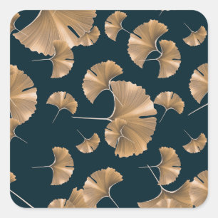 Sticker Carré Feuilles de paume de ginko tropical, motif hawaïen