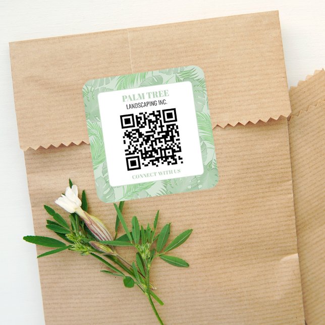 Sticker Carré Feuilles de paume vert QR Code (Créateur téléchargé)