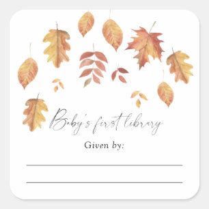 Sticker Carré Feuilles tombantes aquarelle - Ex-libris pour Baby