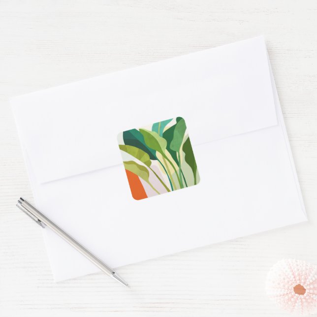 Sticker Carré Feuilles tropicaux (Enveloppe)