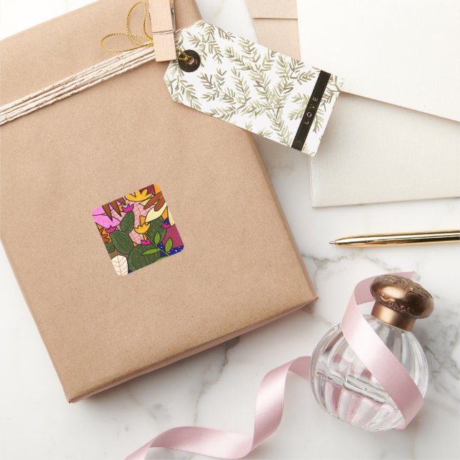 Sticker Carré feuilles tropicaux Abstraits et fleurs (Cadeaux)