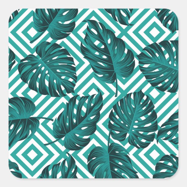 Sticker Carré Feuilles tropicaux : Motif Floral sans joint. (Devant)