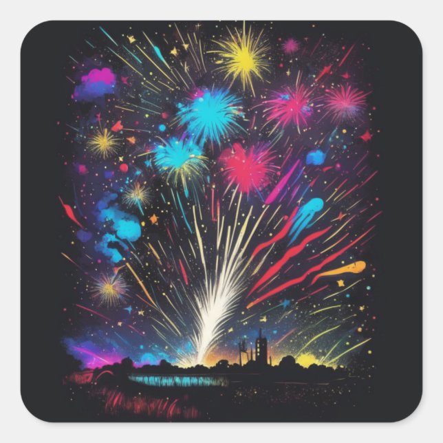 Sticker Carré Feux | Jour de l'Indépendance du 4 juillet (Devant)