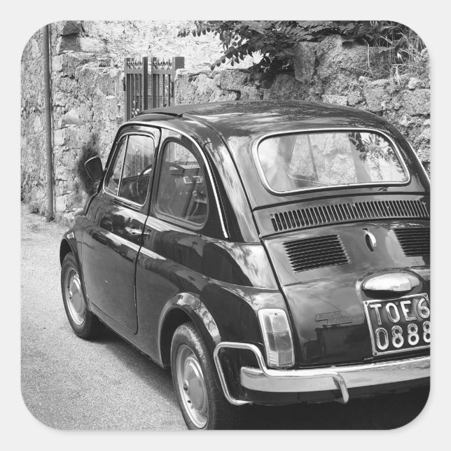 Sticker Carré FIAT 500 voiture en noir et blanc (Devant)