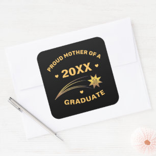 Sticker Carré Fier Mère De Grad Année Diplômée Or Noir