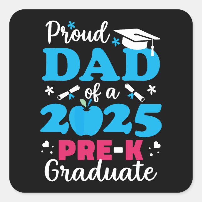 Sticker Carré Fier papa de la pré-K Graduate 2025 (Devant)